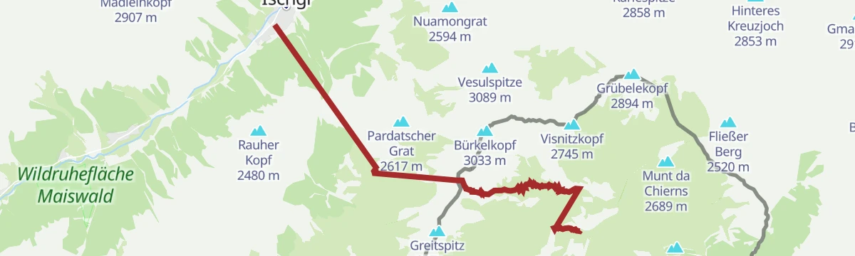 Route map: Bike & Hike Ischgl - Piz Munschuns (CH)